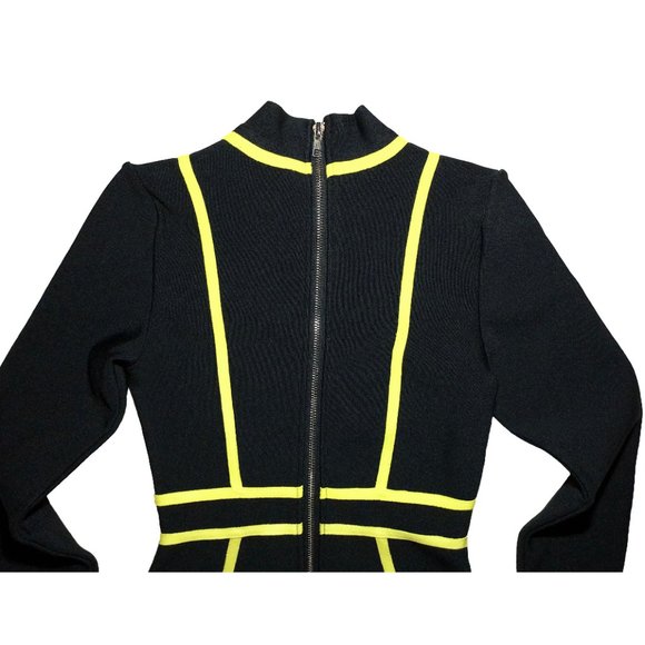 Athina Black & Yellow Outlined Bandage Long-Sleeve Rayon Dress Size Small - Picture 6 of 12